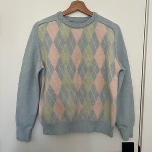 Argyle Patterned Sweater - Blue, Pink, Green